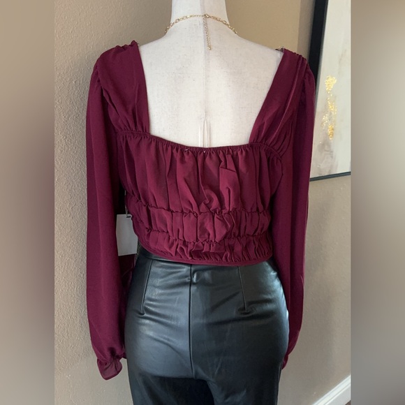 Corset style long sleeve chiffon crop top - Picture 6 of 8